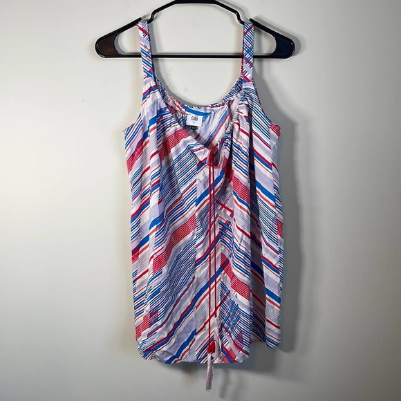 Cabi‎ #5230 Inline Print White Red & Blue Striped Tassel Tank Top Size S - Picture 2 of 9